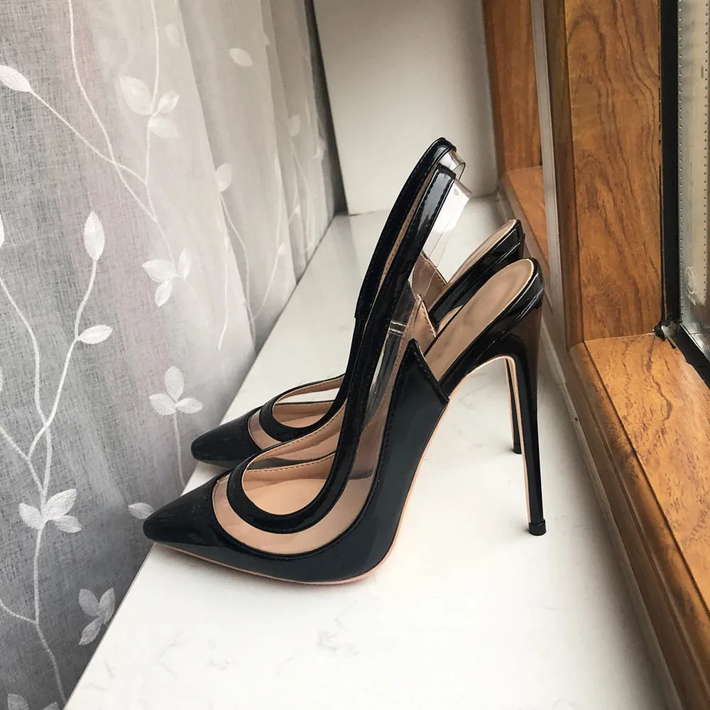 TEEK - Transparent Foot Line Black Slingback Heels