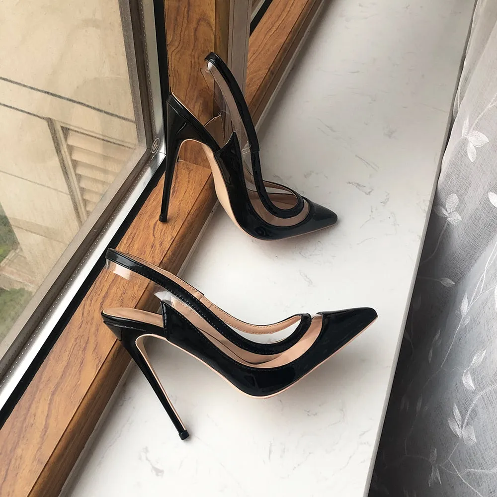 TEEK - Transparent Foot Line Black Slingback Heels