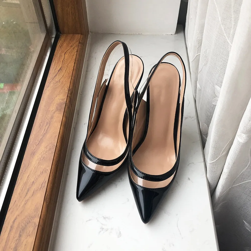 TEEK - Transparent Foot Line Black Slingback Heels