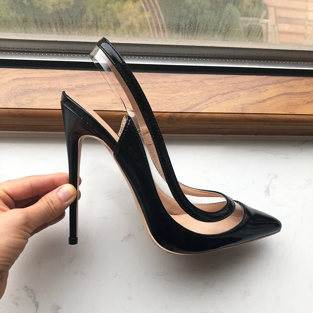 TEEK - Transparent Foot Line Black Slingback Heels