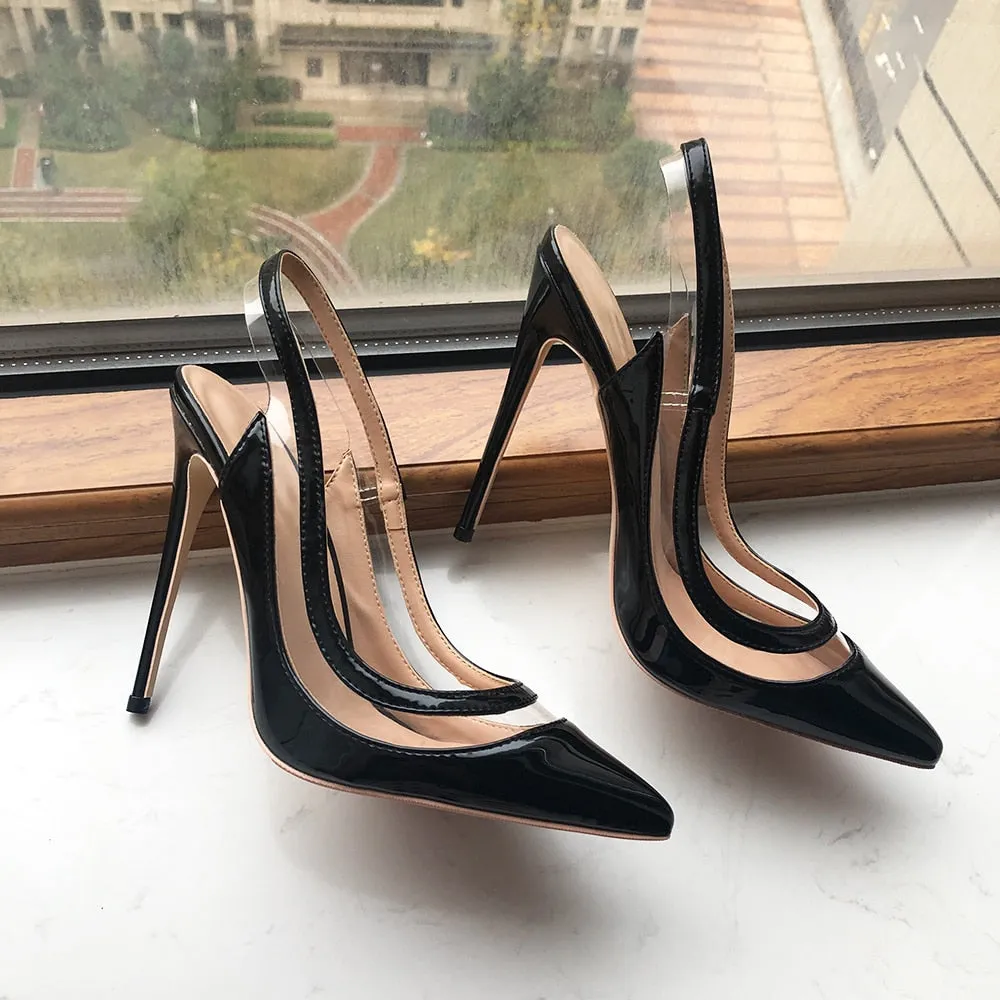 TEEK - Transparent Foot Line Black Slingback Heels