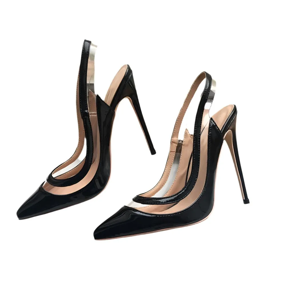 TEEK - Transparent Foot Line Black Slingback Heels