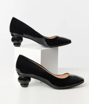 Unique Vintage Black Patent Leatherette Ball Heel Pumps