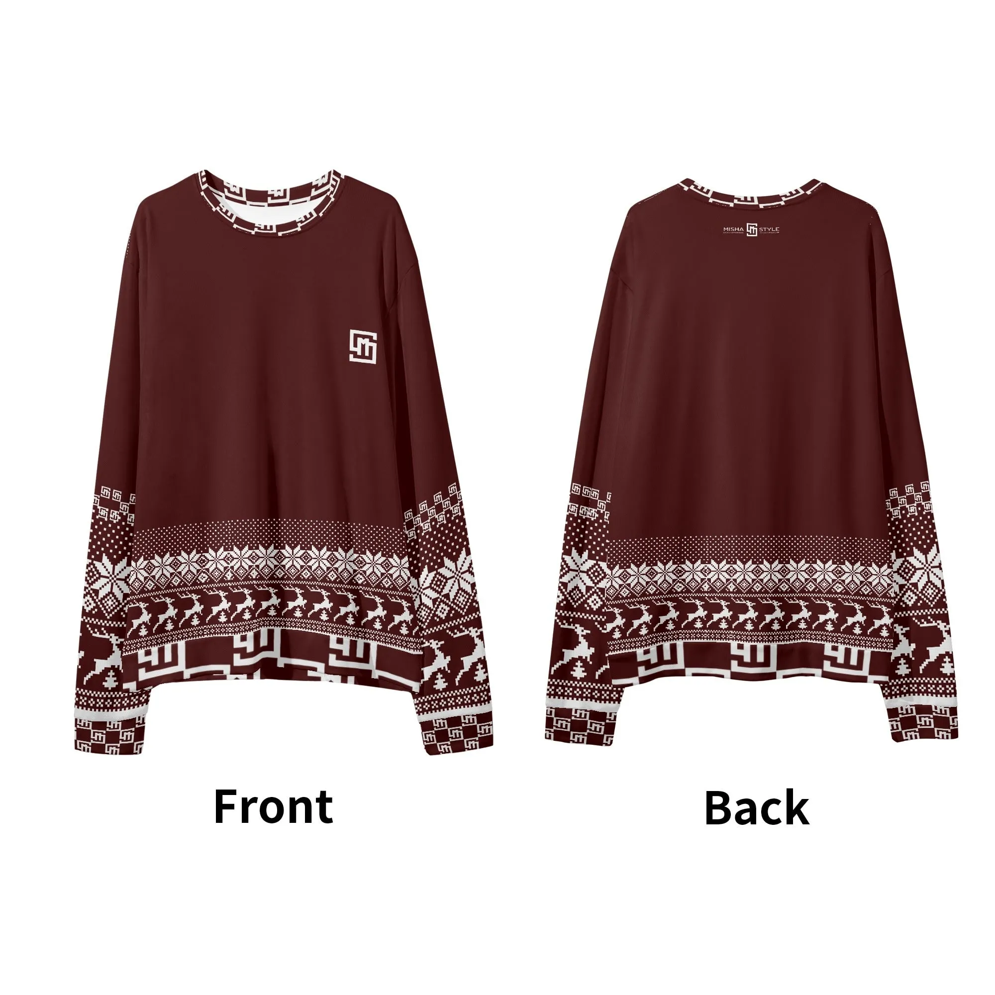 Unisex Christmas Loose Casual Red Brown Sweater