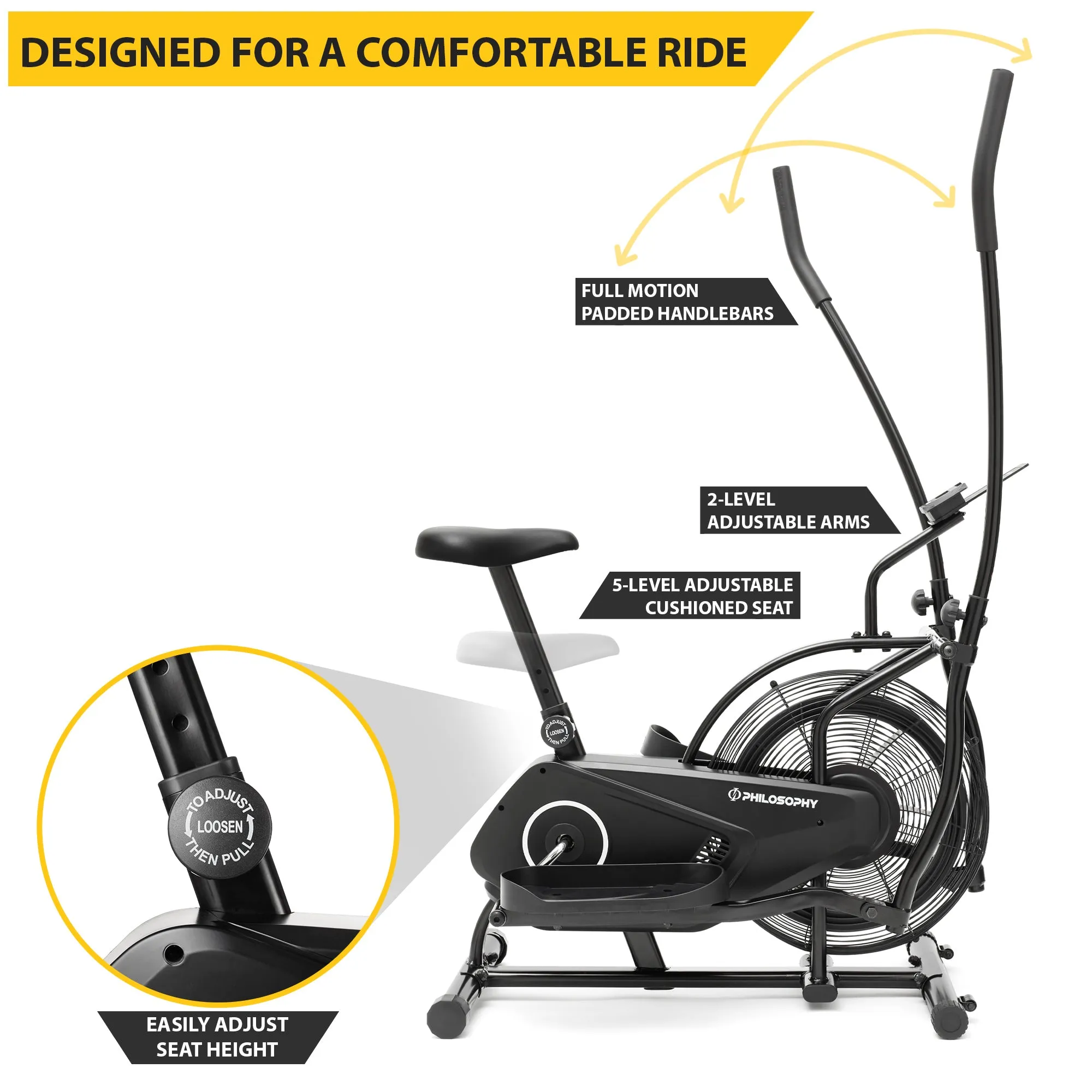 Upright Elliptical Trainer, Fan Bike - Indoor Cycle w/ Air Resistance