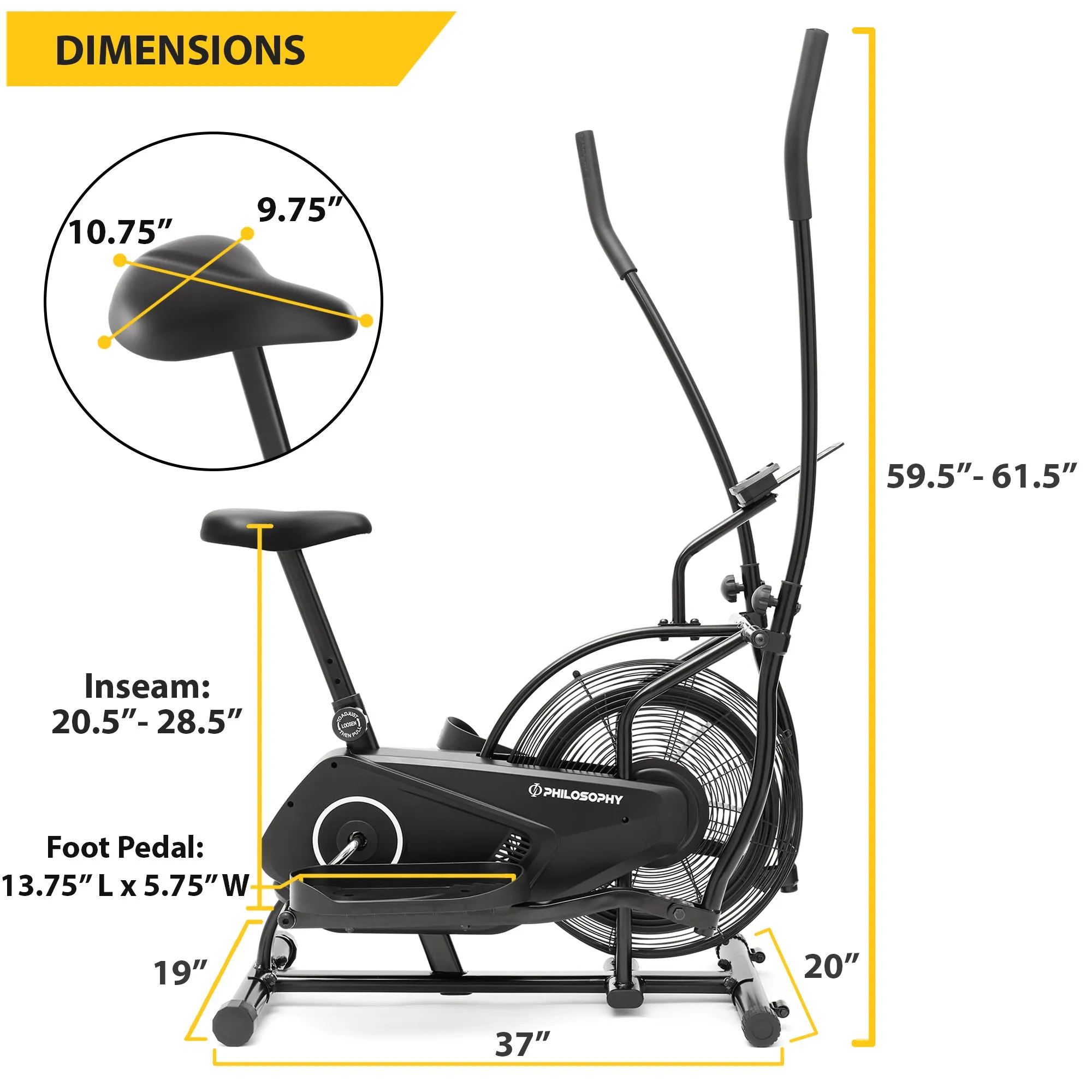 Upright Elliptical Trainer, Fan Bike - Indoor Cycle w/ Air Resistance