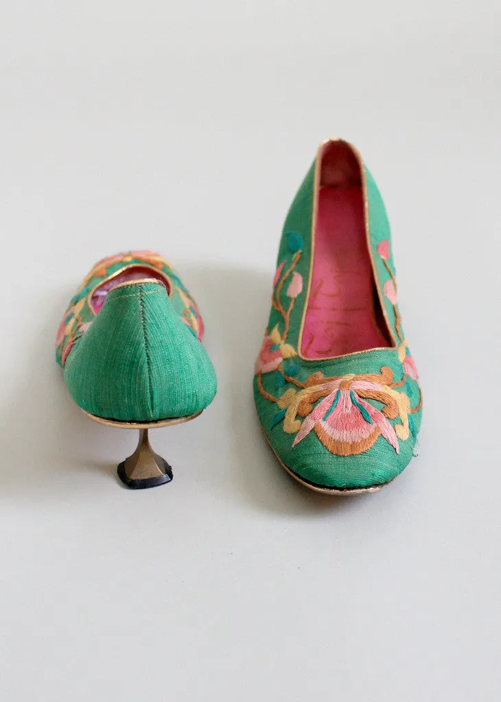 Vintage 1960s Taj Tajerie Embroidered Party Shoes