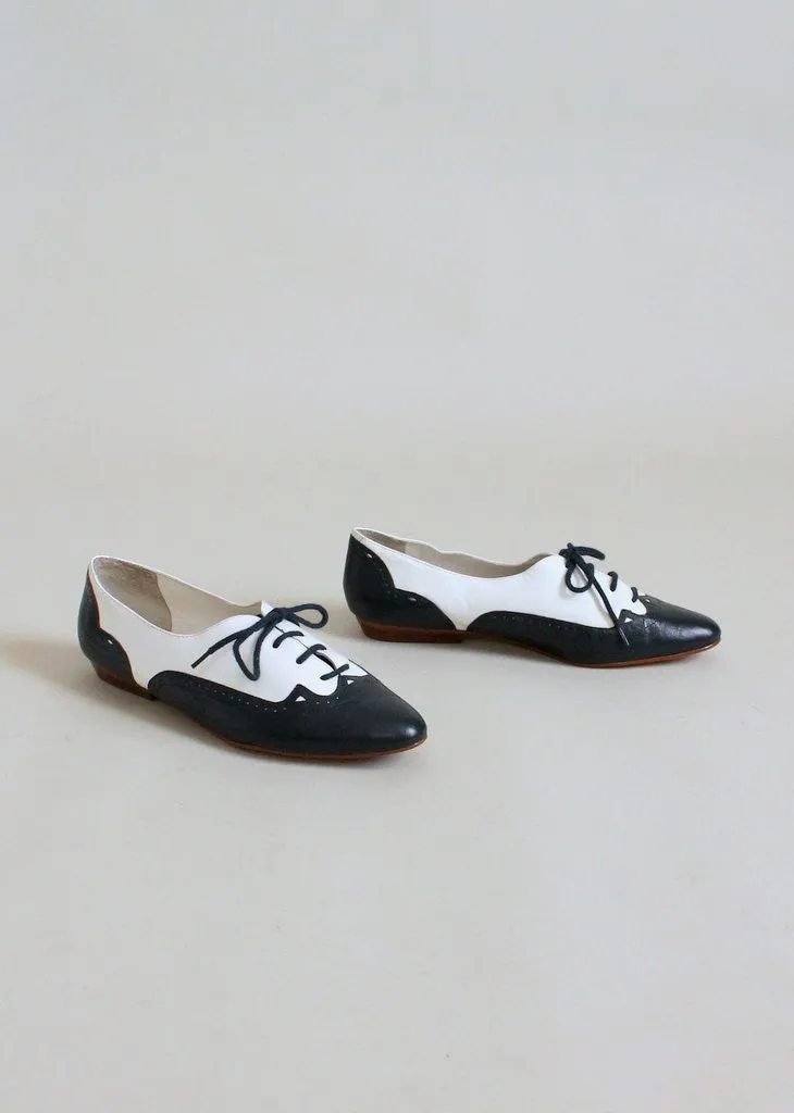 Vintage 1980s Navy and White Oxford Flats