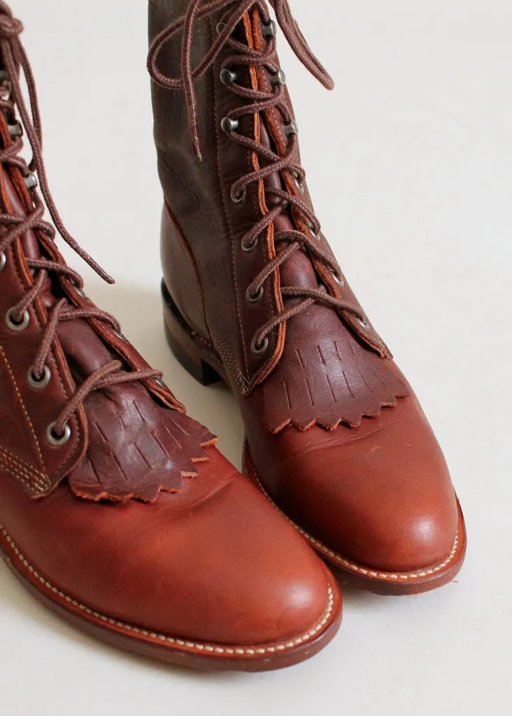 Vintage Justin Brown Leather Fringe Ankle Boots