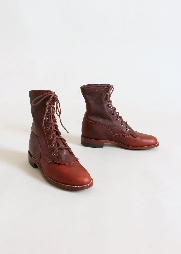 Vintage Justin Brown Leather Fringe Ankle Boots