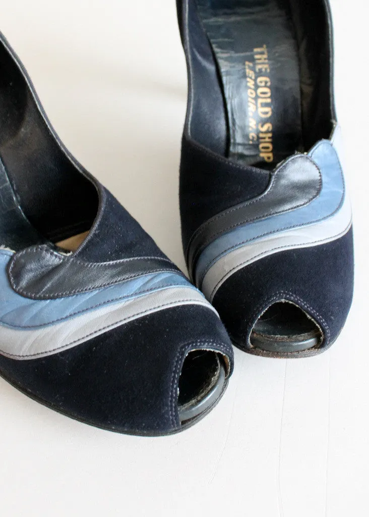 Vintage Late 1940s Blue Swirl Dance Shoes Size 7.5N