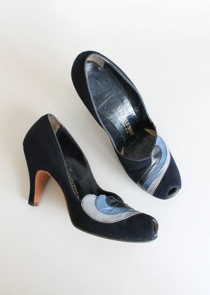 Vintage Late 1940s Blue Swirl Dance Shoes Size 7.5N