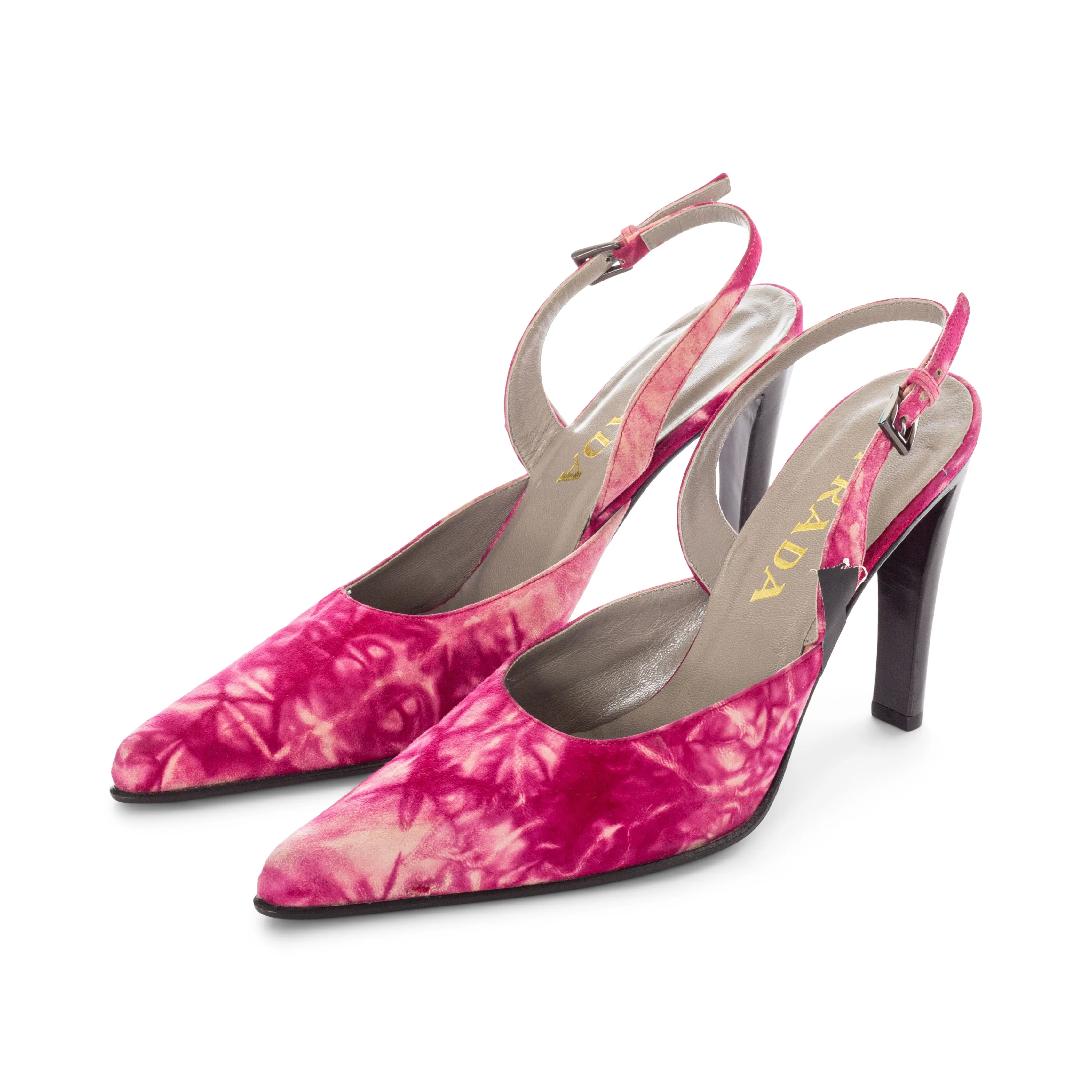 Vintage Pink Suede Tie-Dye Pointed Slingback Pumps 38