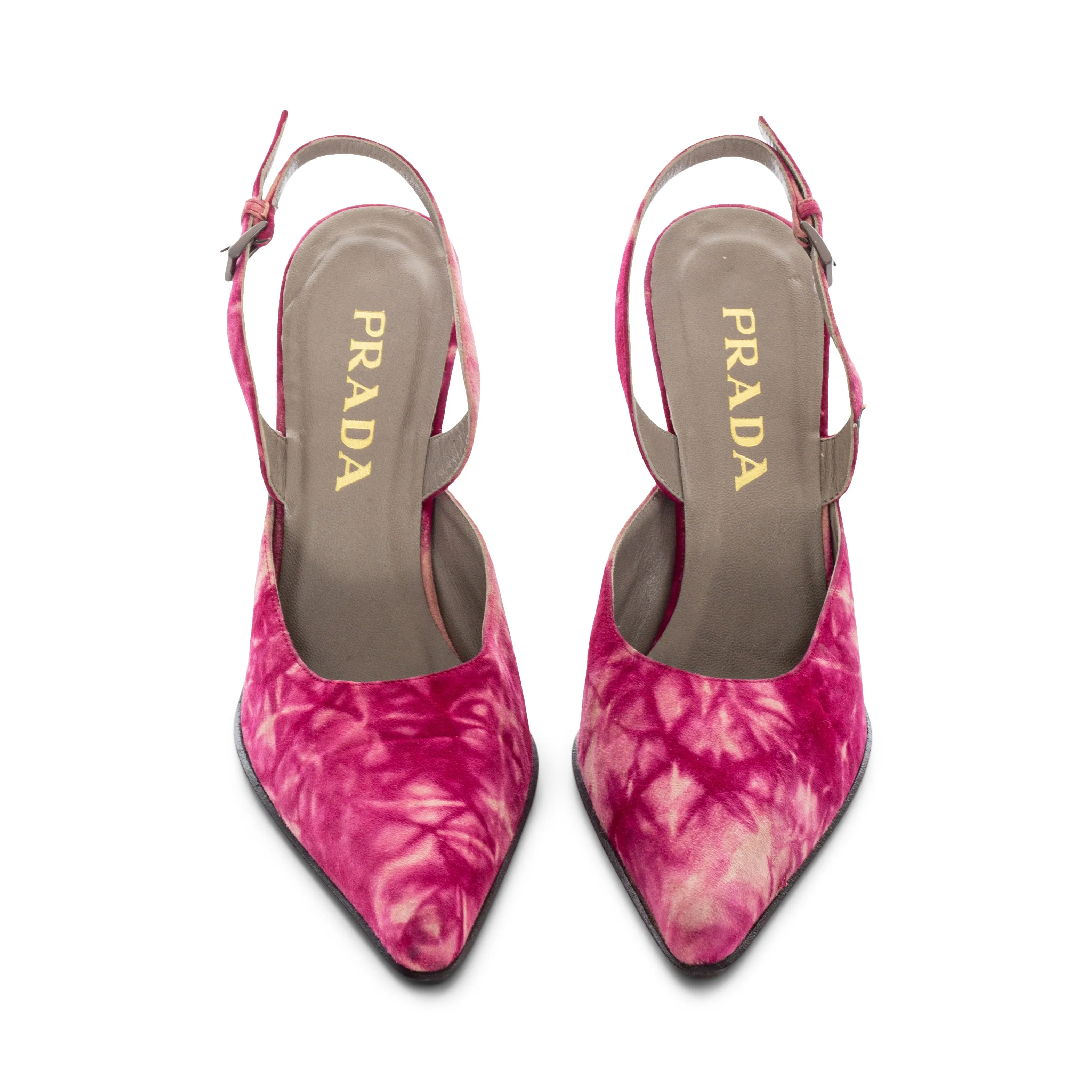 Vintage Pink Suede Tie-Dye Pointed Slingback Pumps 38