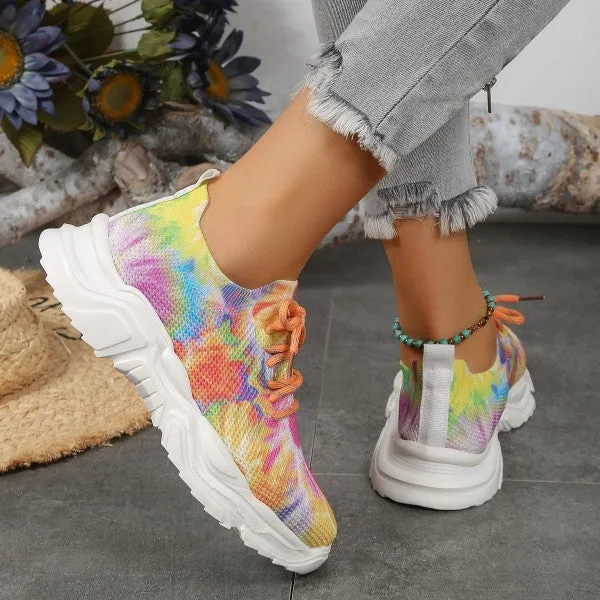 Wenkouban - Orange Casual Sportswear Patchwork Tie-dye Round Comfortable Out Door Sport Shoes