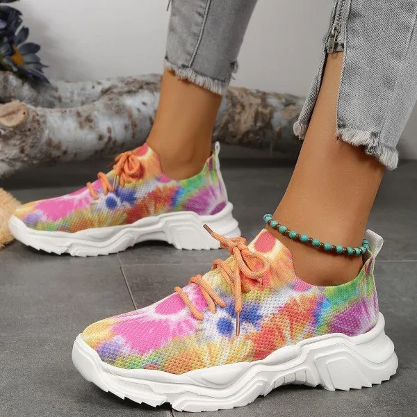 Wenkouban - Orange Casual Sportswear Patchwork Tie-dye Round Comfortable Out Door Sport Shoes