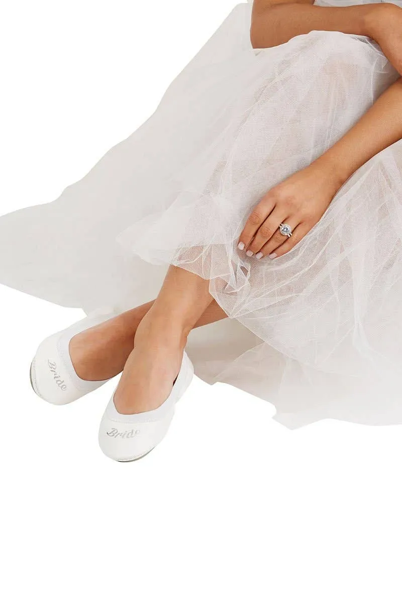 White Bridal Fold Up Ballet Flats