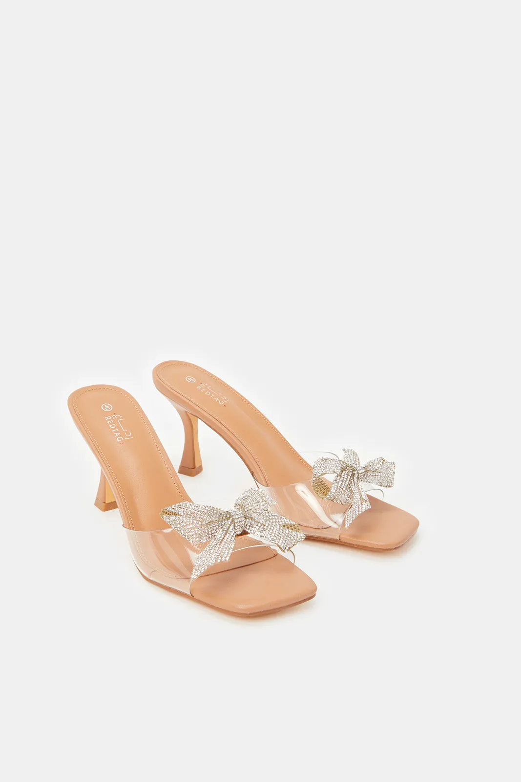 Women Beige Bow Trim Mule