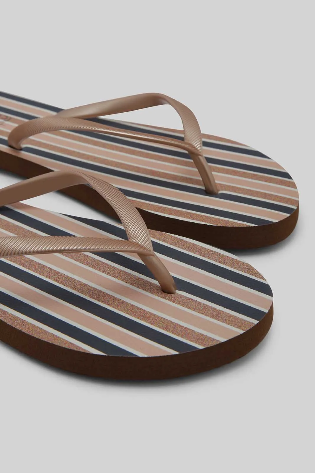 Women Beige Striped Flip Flop