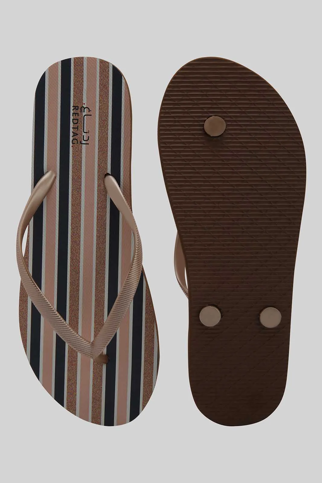 Women Beige Striped Flip Flop