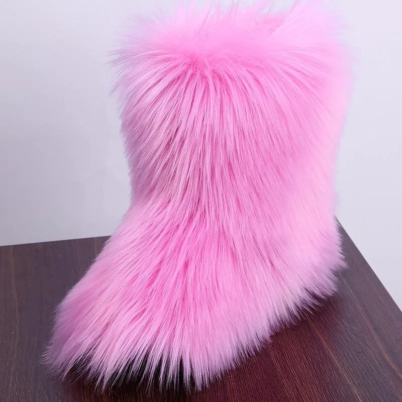 Women cute mid calf faux fur winter snow boots