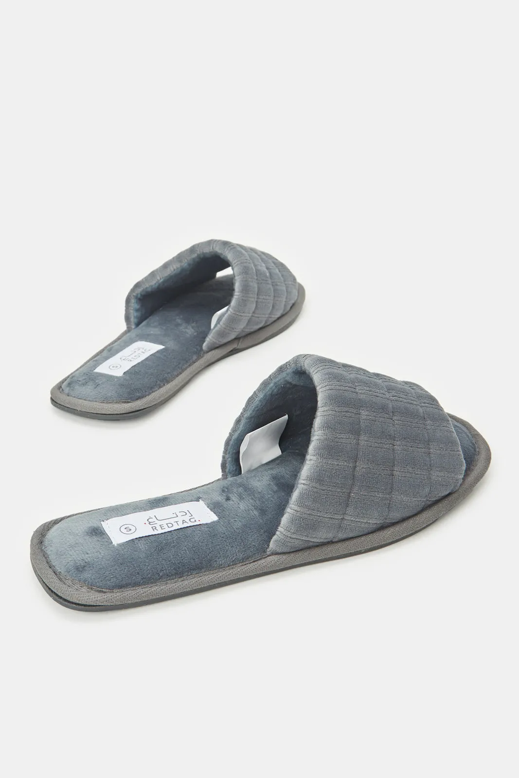 Women Grey Ribbed Textured Slippers