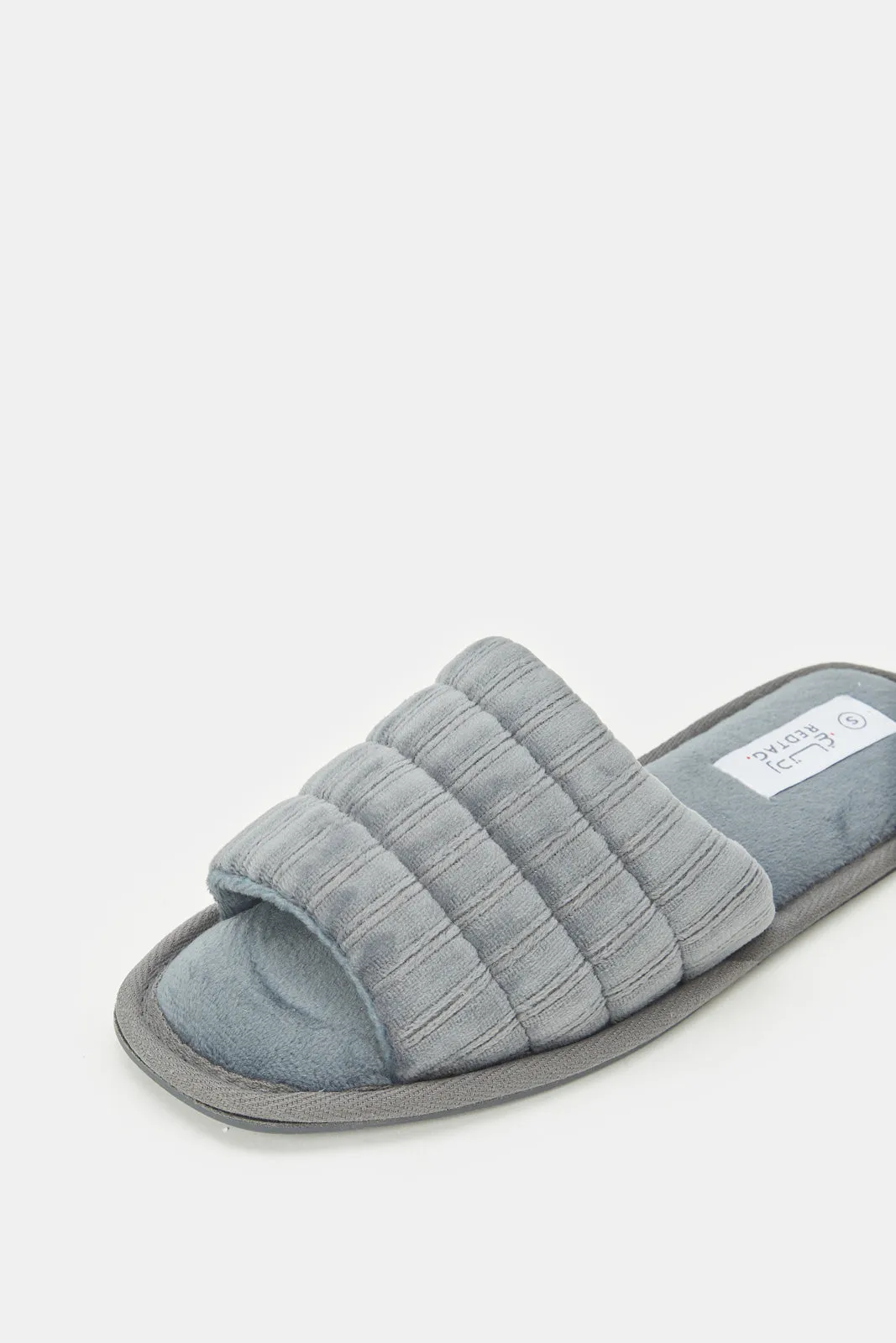 Women Grey Ribbed Textured Slippers