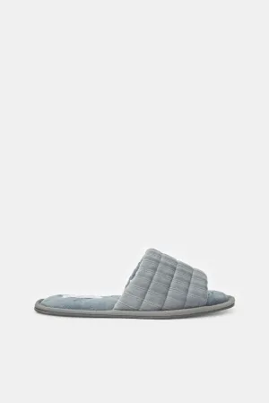 Women Grey Ribbed Textured Slippers