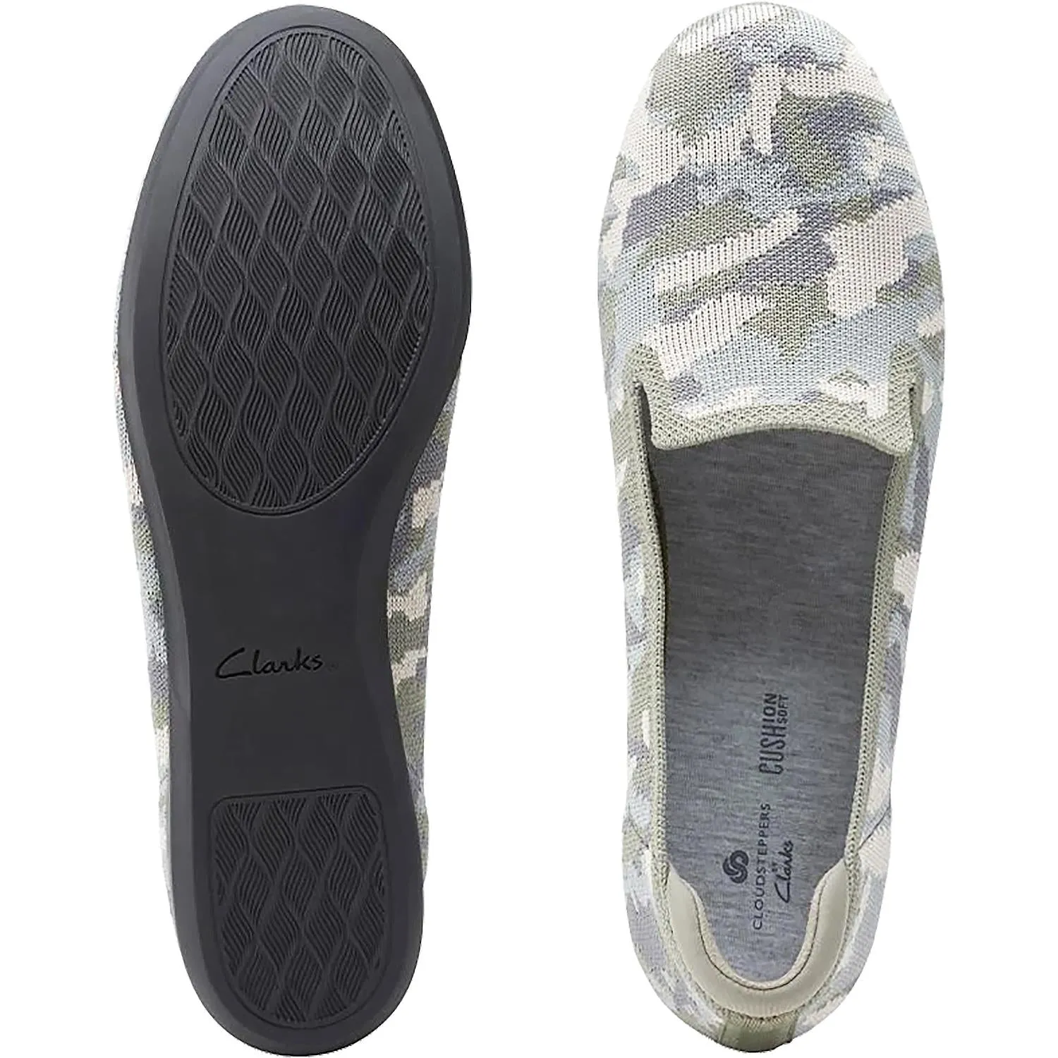 Women's Clarks Cloudsteppers Carly Dream Khaki Camo Textile