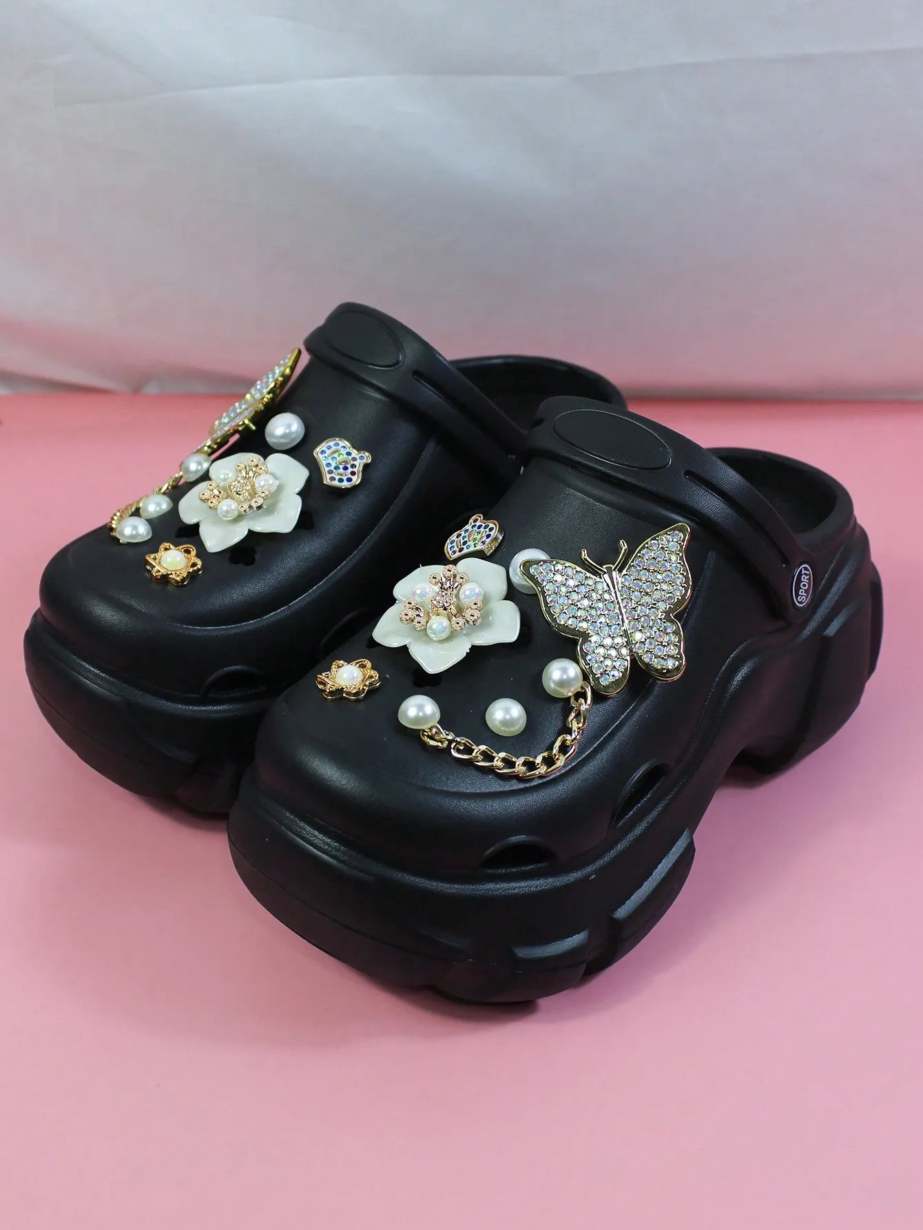 Women's Diy Rhinestone Chain Hollow Out Fashion Outdoor Eva Shoes