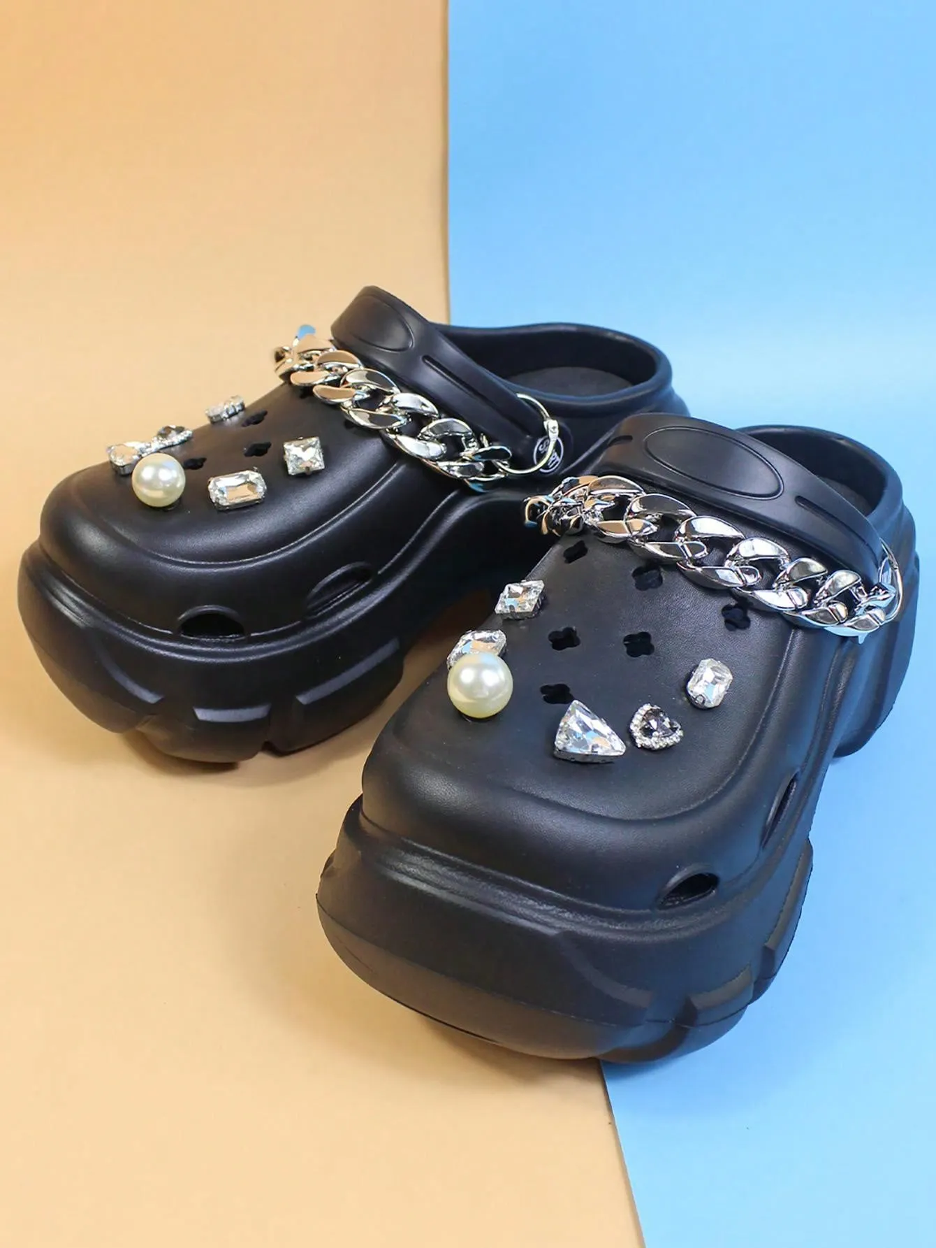 Women's Diy Rhinestone Chain Hollow Out Fashion Outdoor Eva Shoes