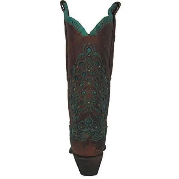 Women's Embroidered and Studded Turquoise Inlay Woven Snip Toe Cowgirl Boots - R1419