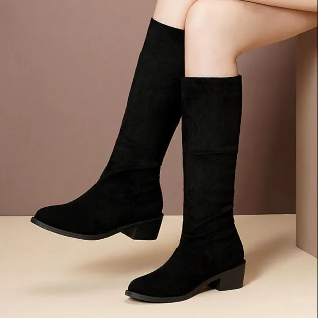 Women's faux suede slouch boots under the knee