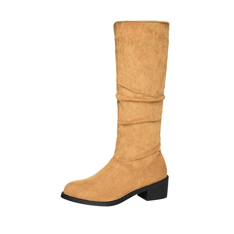 Women's faux suede slouch boots under the knee