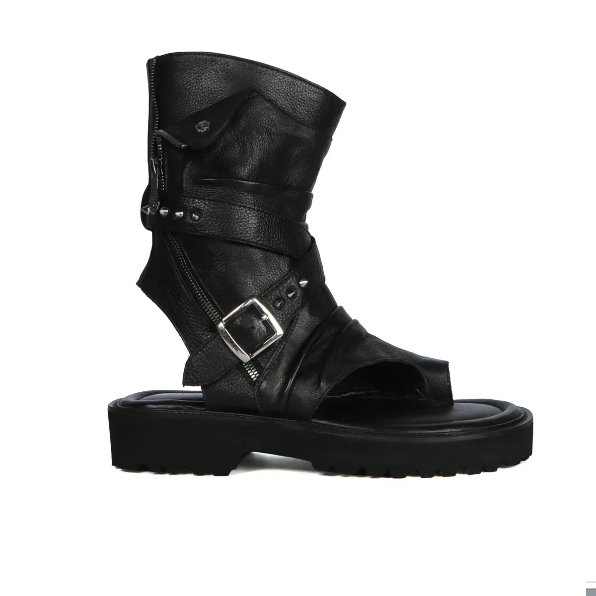 Wrap Strap High Ankle Light Weight Chunky Black Leather Men Gladiator Sandal